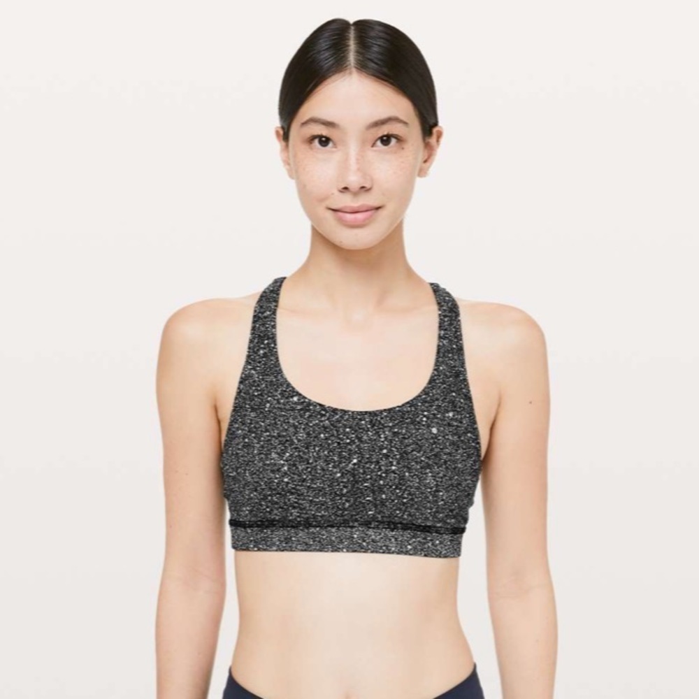 Lululemon Invigorate Bra Luminesce Splatter Mesh Back White Black / Black Size 4